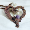 Кулон "Сердце" с бусиной натурального аметиста Hand Made Wire Work